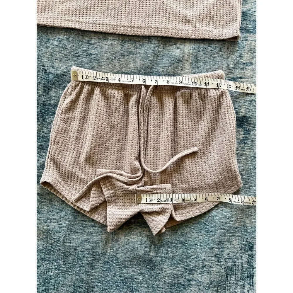 Ekouaer Mauve Beige Long Sleeve and Shorts Waffle Knit Pajamas Set Small